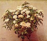 White Canvas Paintings - Rose Trees White Roses